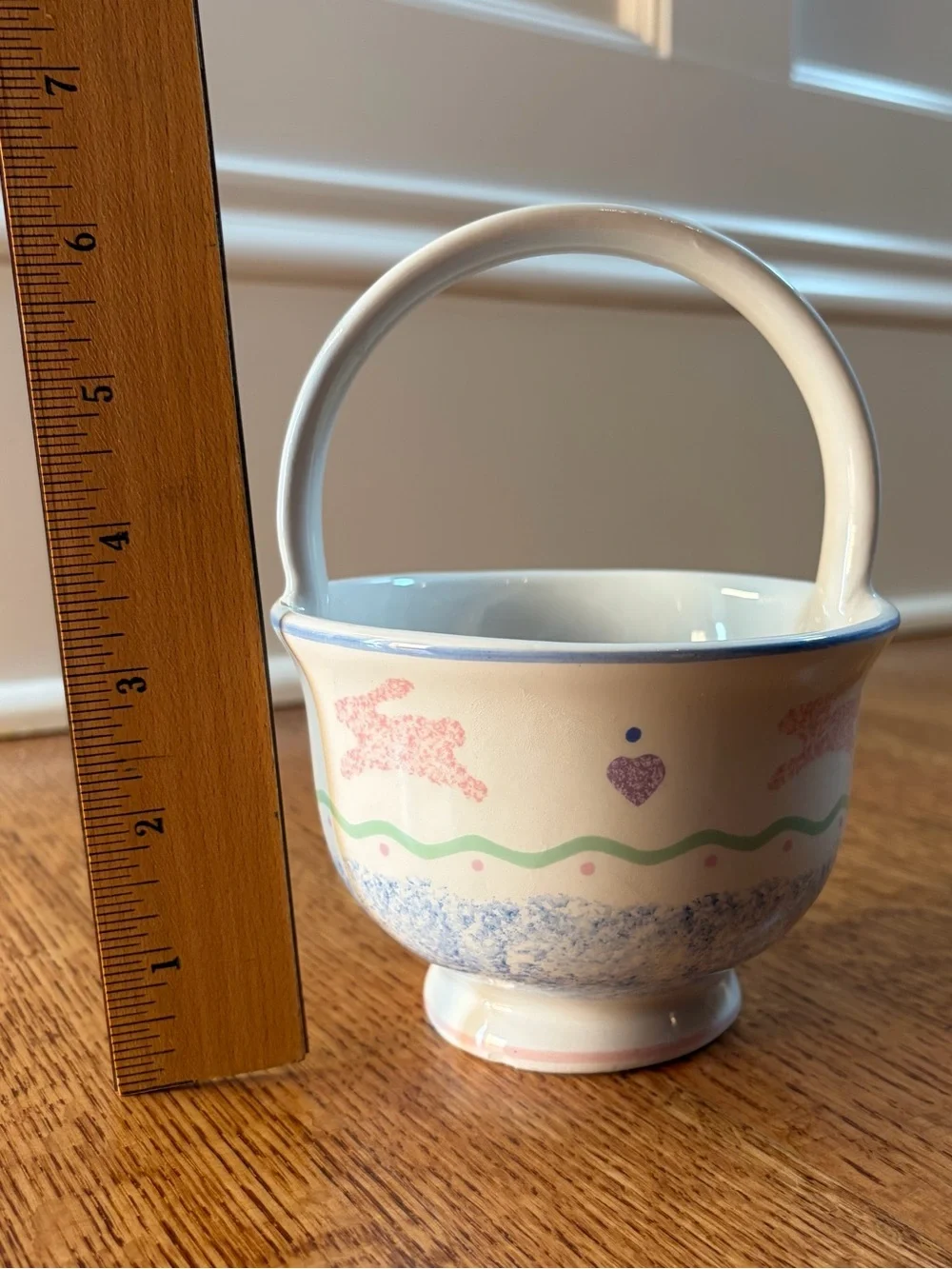 Country Bunnies Ceramic Basket Portugal Hand-Painted Cottagecore Kitchen Easter